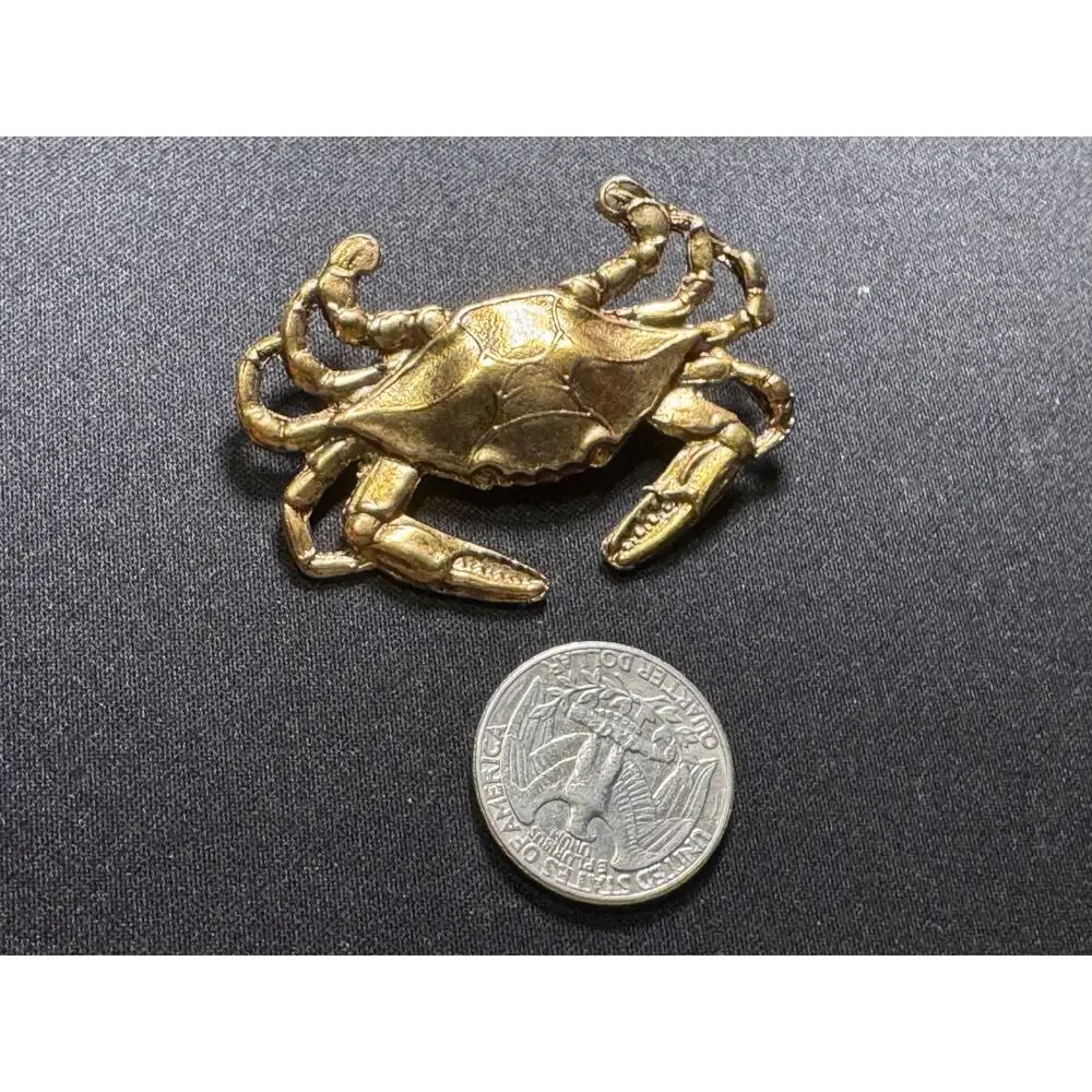 Vintage Solid Brass Crab Brooch